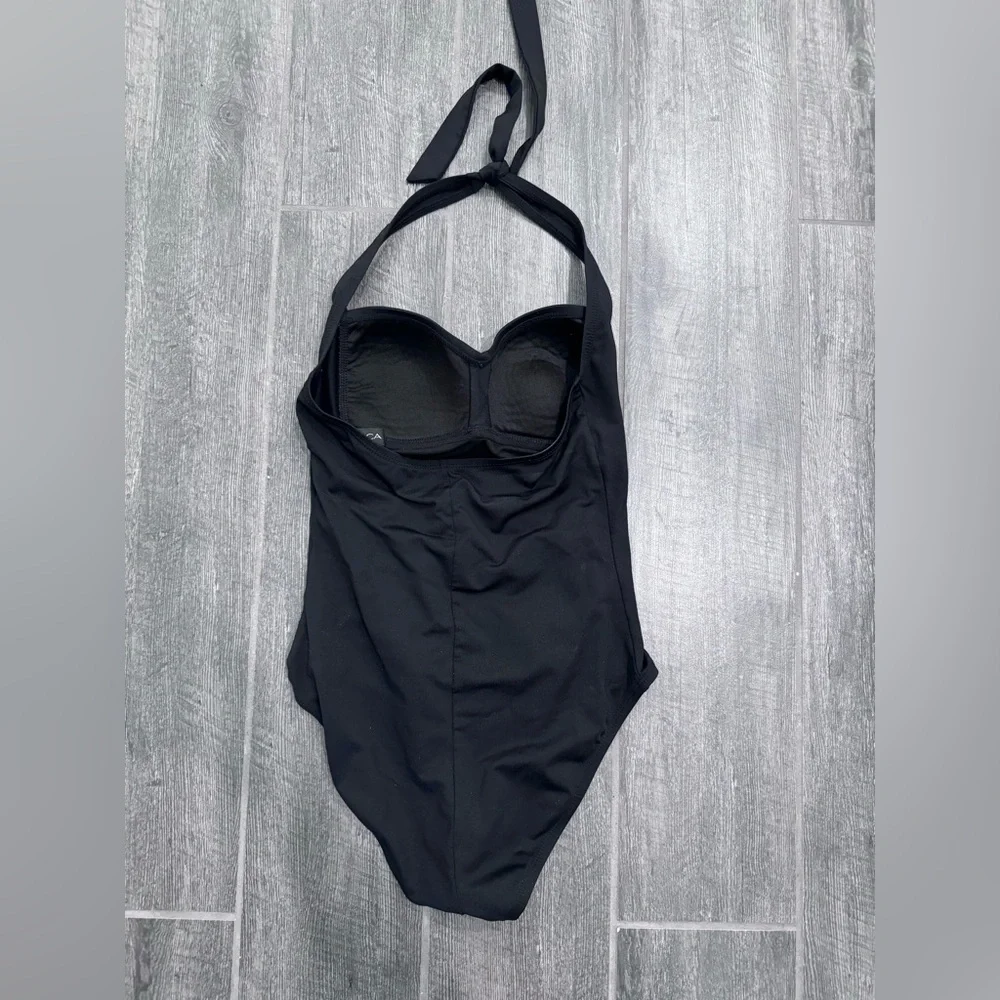 LA BLANCA Shirred‎ One Piece Halter Swimsuit Black Womens US 4